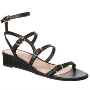 Stuart Weitzman Grecian Buckle Wedge Sandal In Black Leather Size 8 New